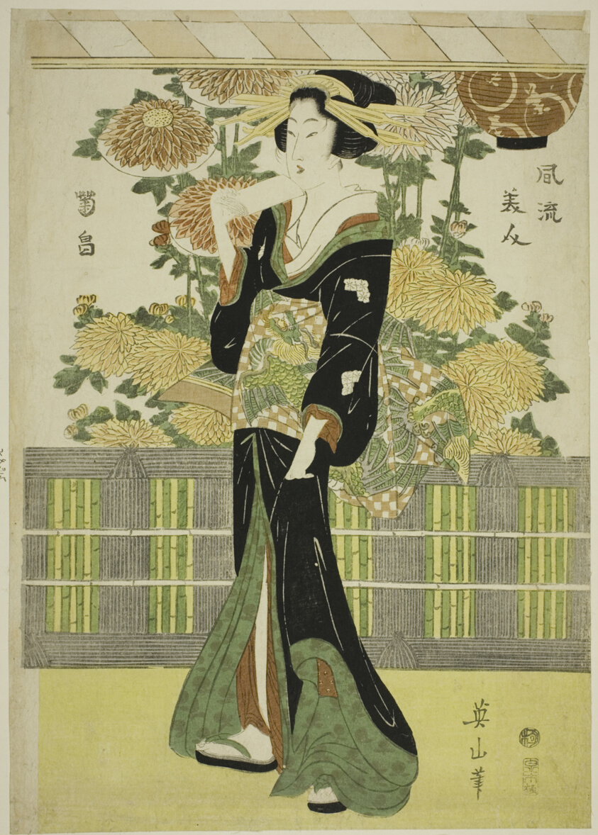 Fashionable Beauties in a Chrysanthemum Garden (Furyu bijin kikubatake)