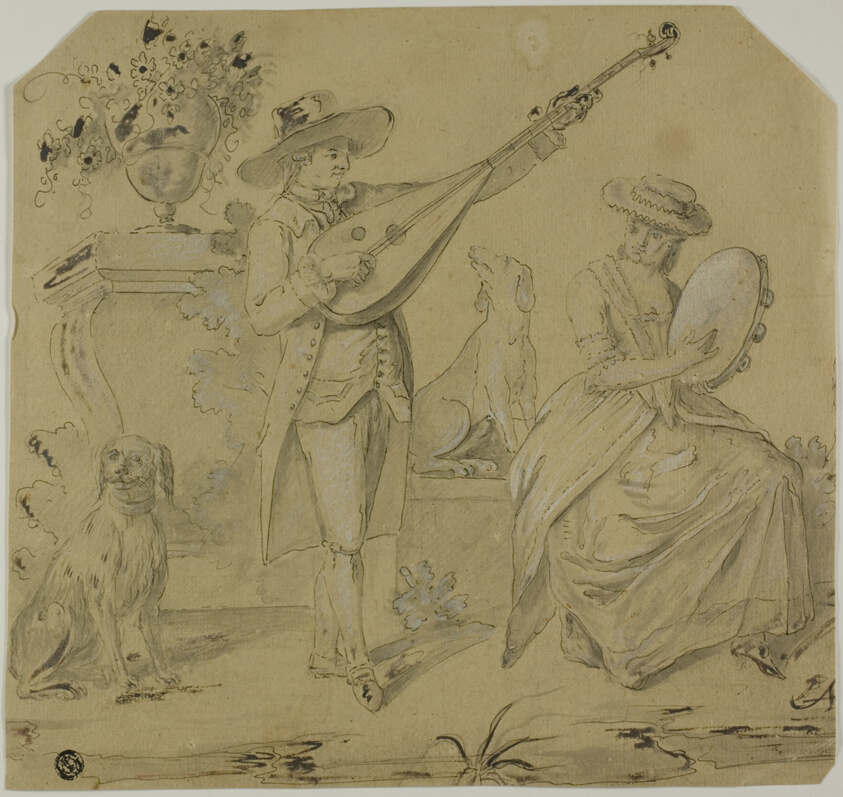 Man Playing Lute and Woman Playing Tamborine
