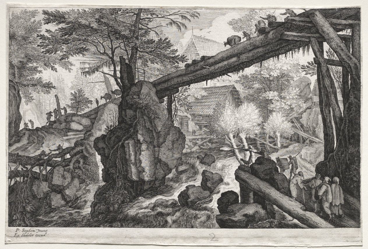Eight Bohemian Landscapes:  Landscape with Log Bridge over Cataract