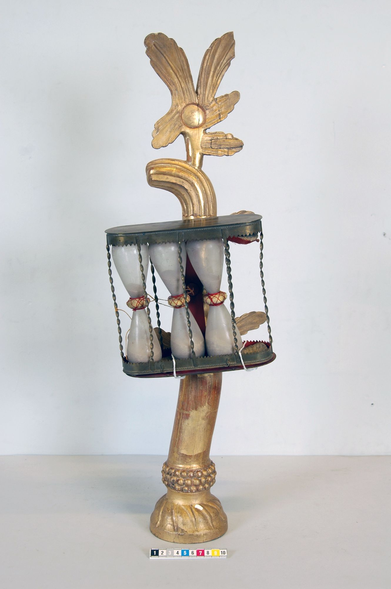 hourglass of wood, glass, brass