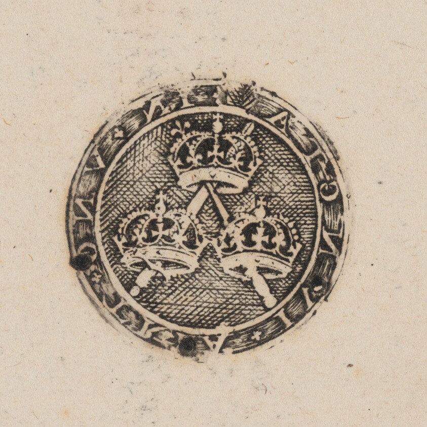 Three Crowns Supported by Two Sceptres [left half]