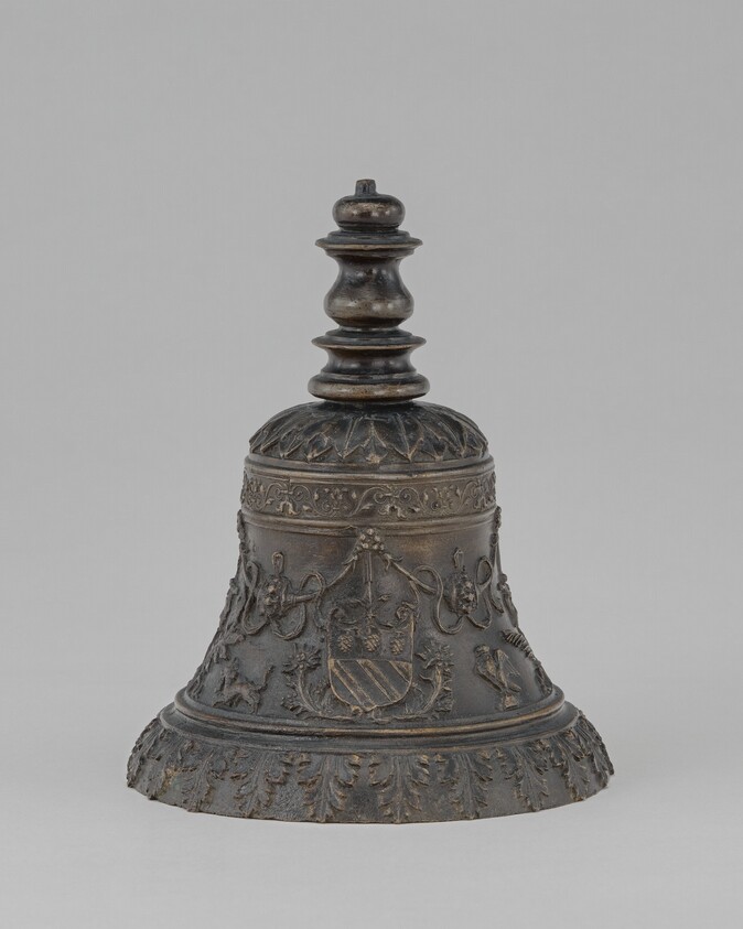 Hand Bell with Moro Arms between Thistles (?), Stag, Eagle (?), Unicorn, and Palm Crossing Laurel