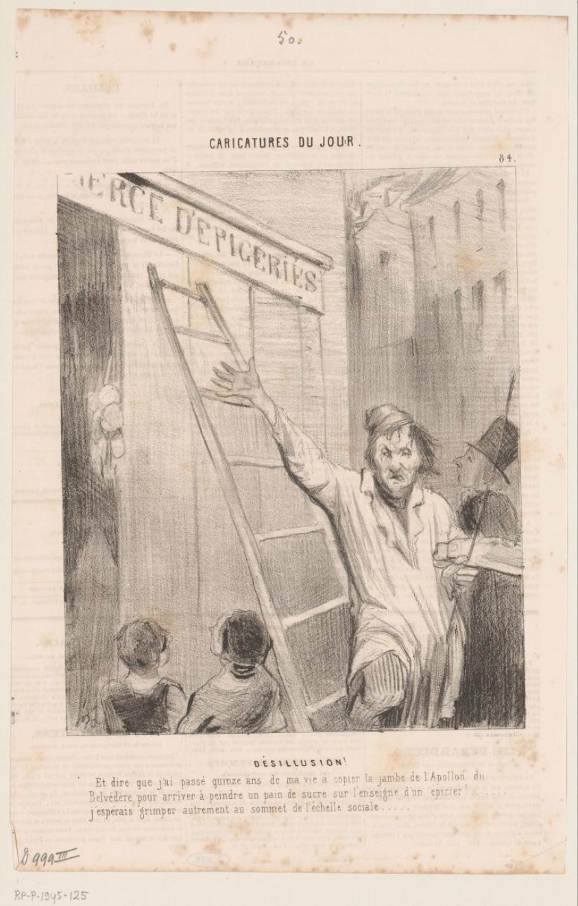Karikatuur van een schilder op de maatschappelijke ladder