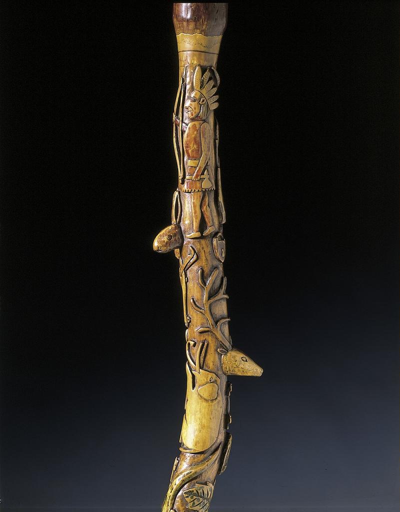 Cane with Indian, Entwined Man and Snake and Diverse Animals