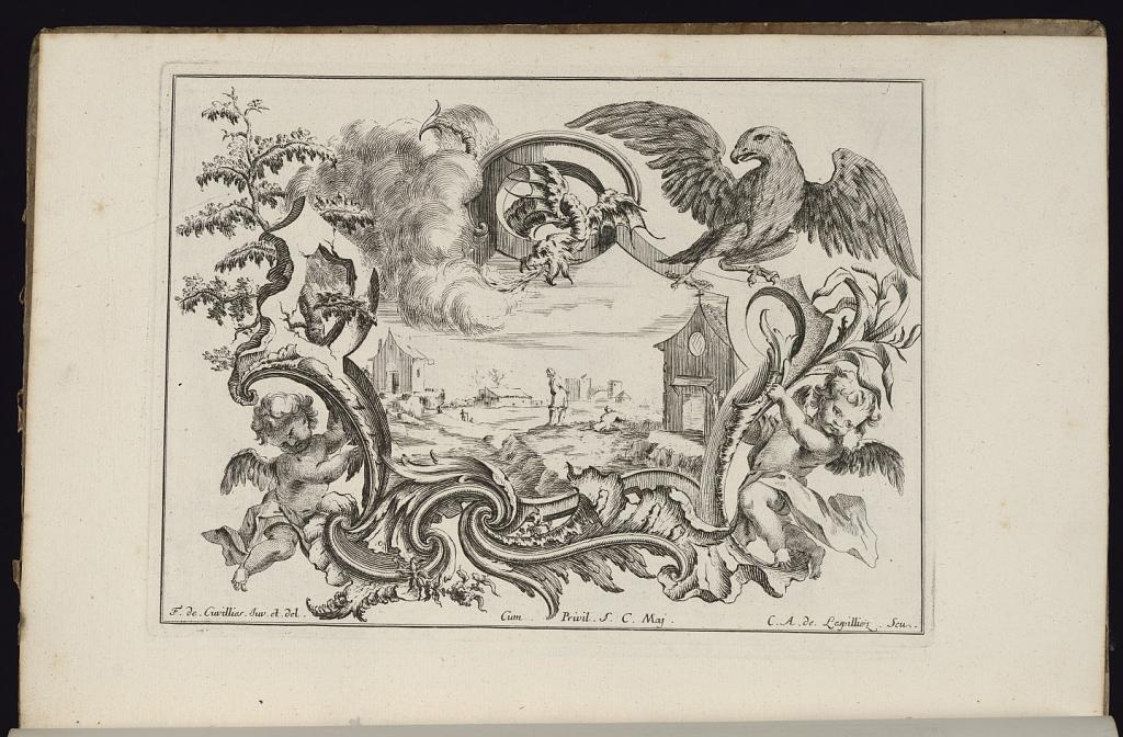 Cartouche with Dragon and Bird