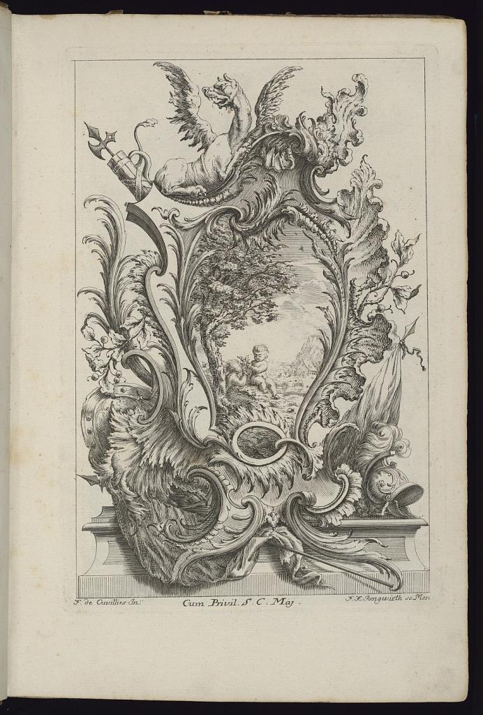 Cartouche with a Dragon and Armorial Trophy
