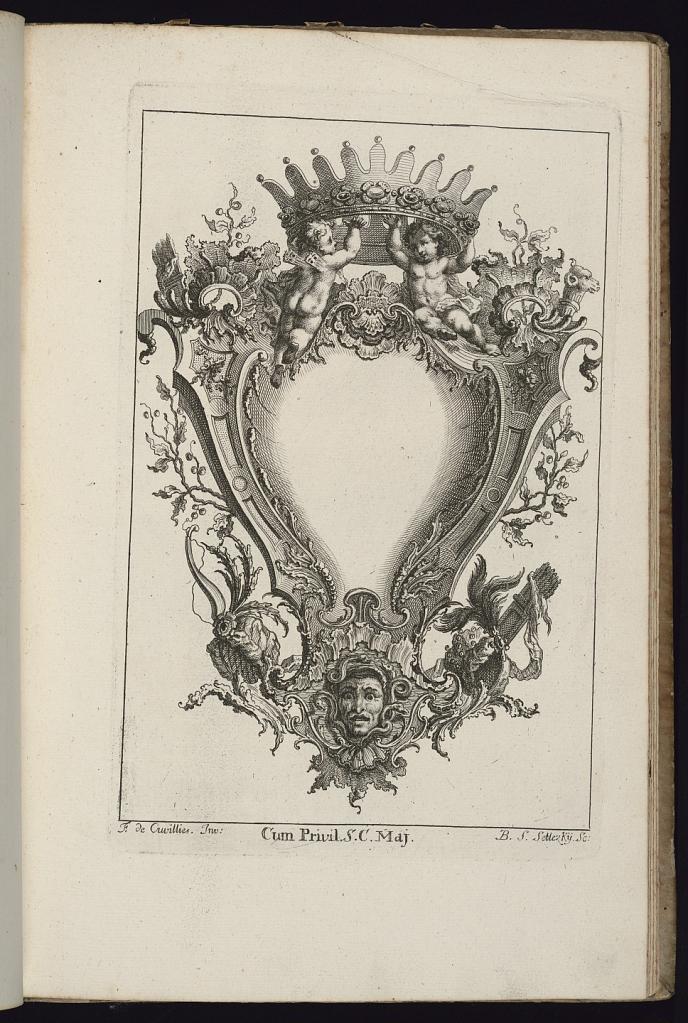 Cartouche with Two Genii Holding Open Crown