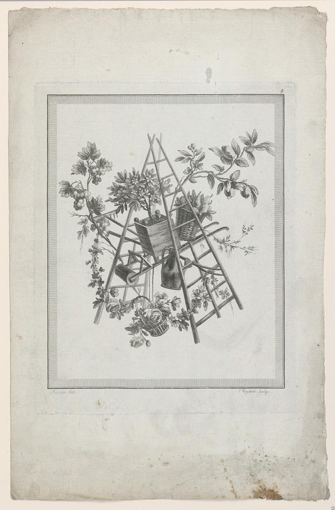 Trophy with Instruments of Gardening, Plate 2 from "Suite de différentes Attributs, Trophées, et Groupes de fleurs," Suite II