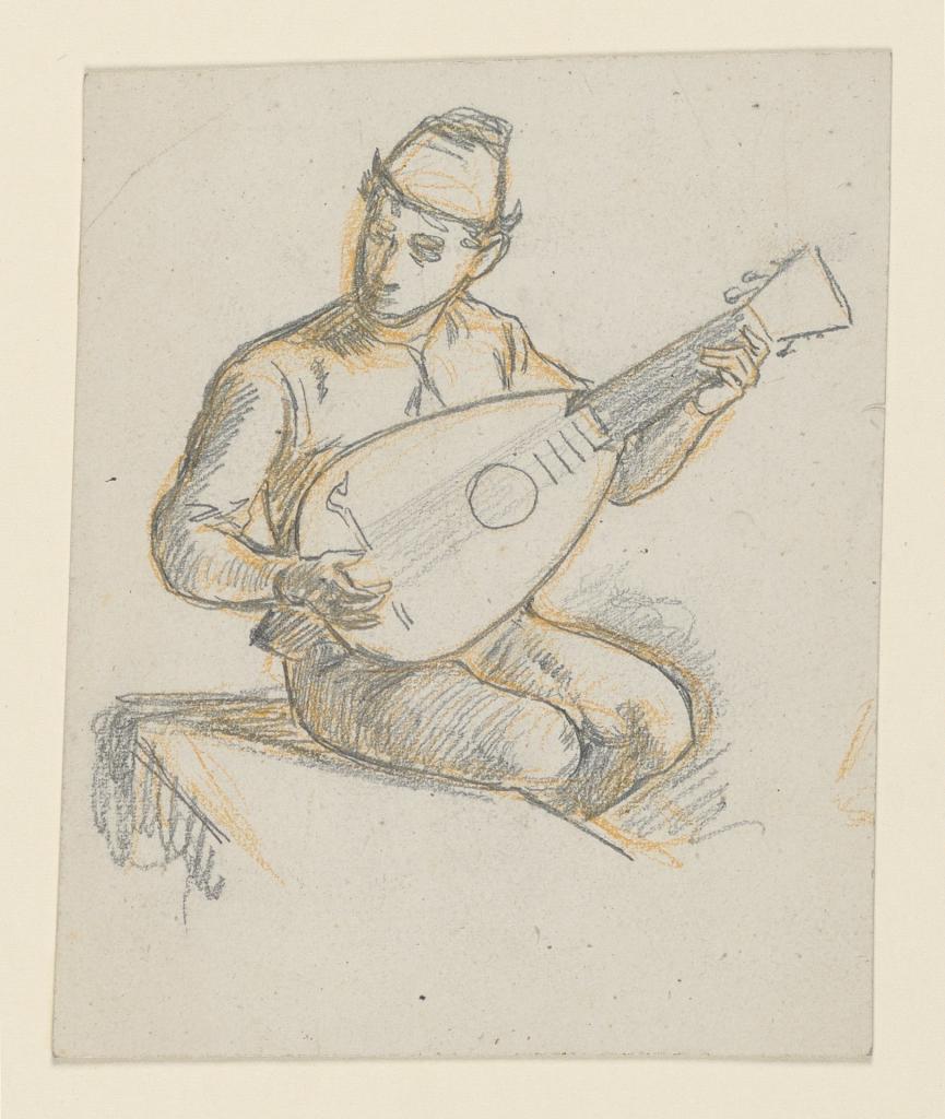 Seated boy playing a lute